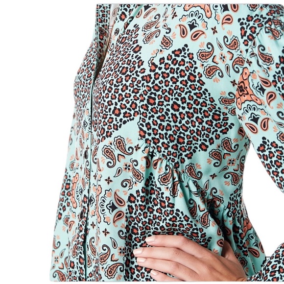 WRANGLER Retro Mint & Tangerine Western Snap Button-Up Shirt Leopard Paisley NWT - Picture 4 of 8